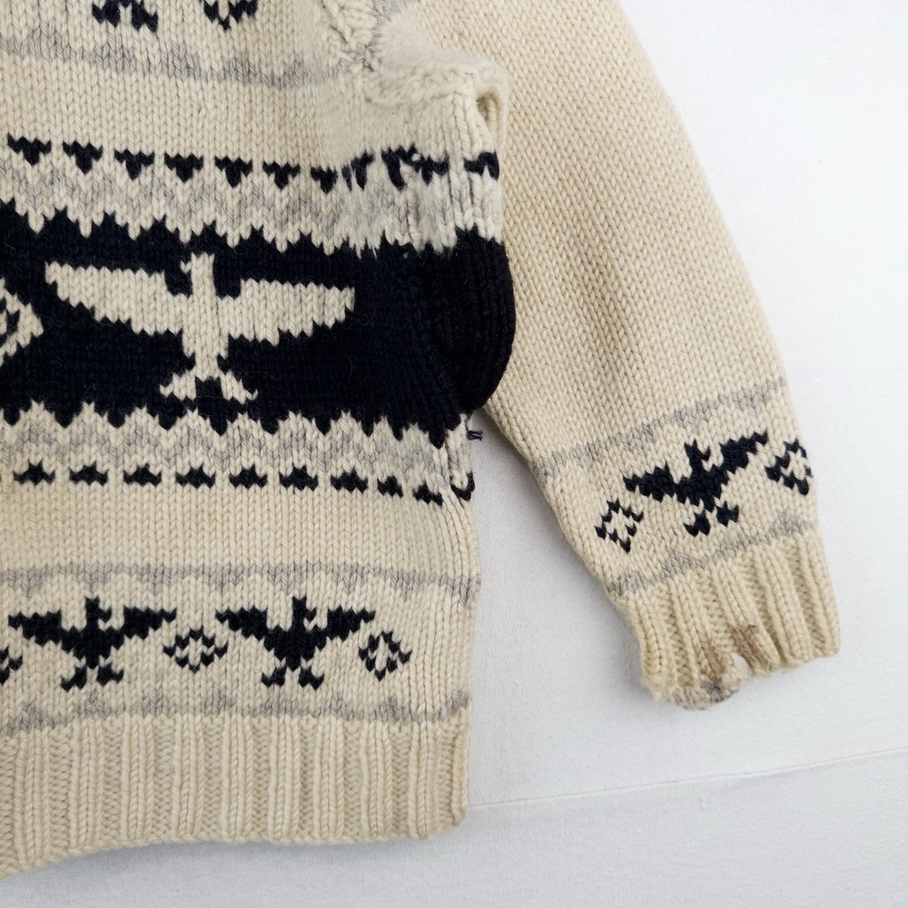 60's Vtg Cowichan Hand Knit Thunderbird Wool Cardigan Sweater Men's Large *Read - Picture 12 of 16